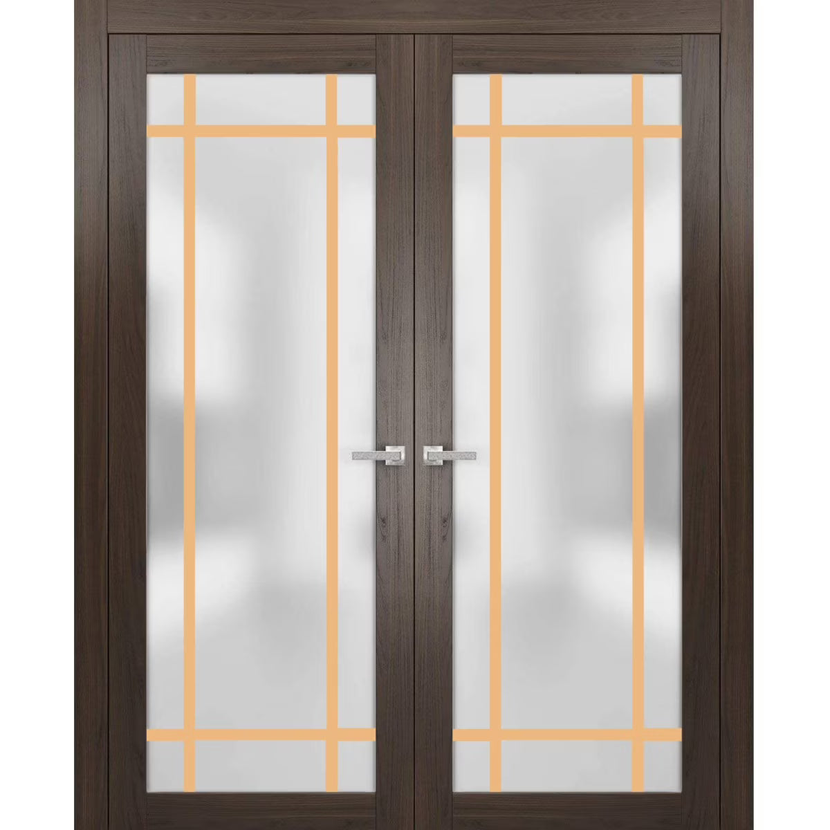 Solid French Double Doors 48 x 96 inches Wood Frosted Glass T839