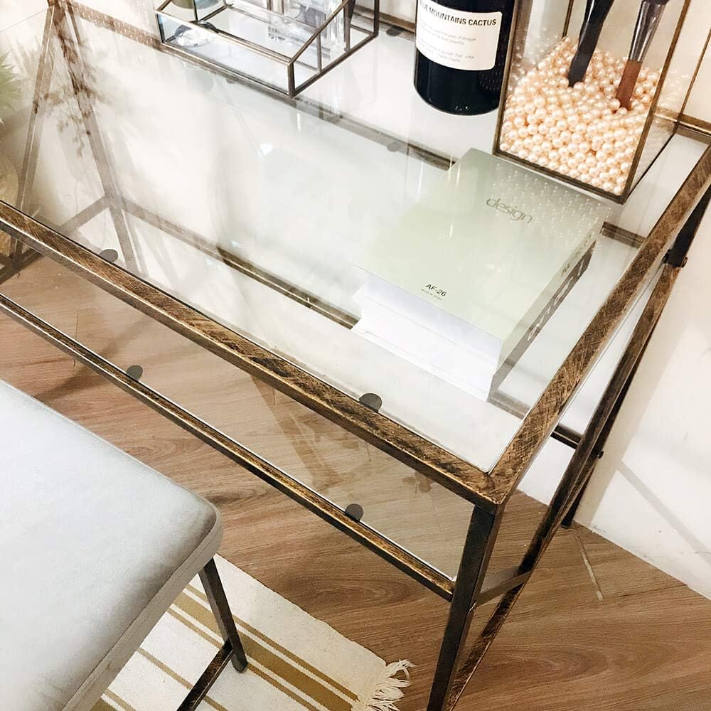 Antique Gold Glass Top Desk Vanity Table D643979