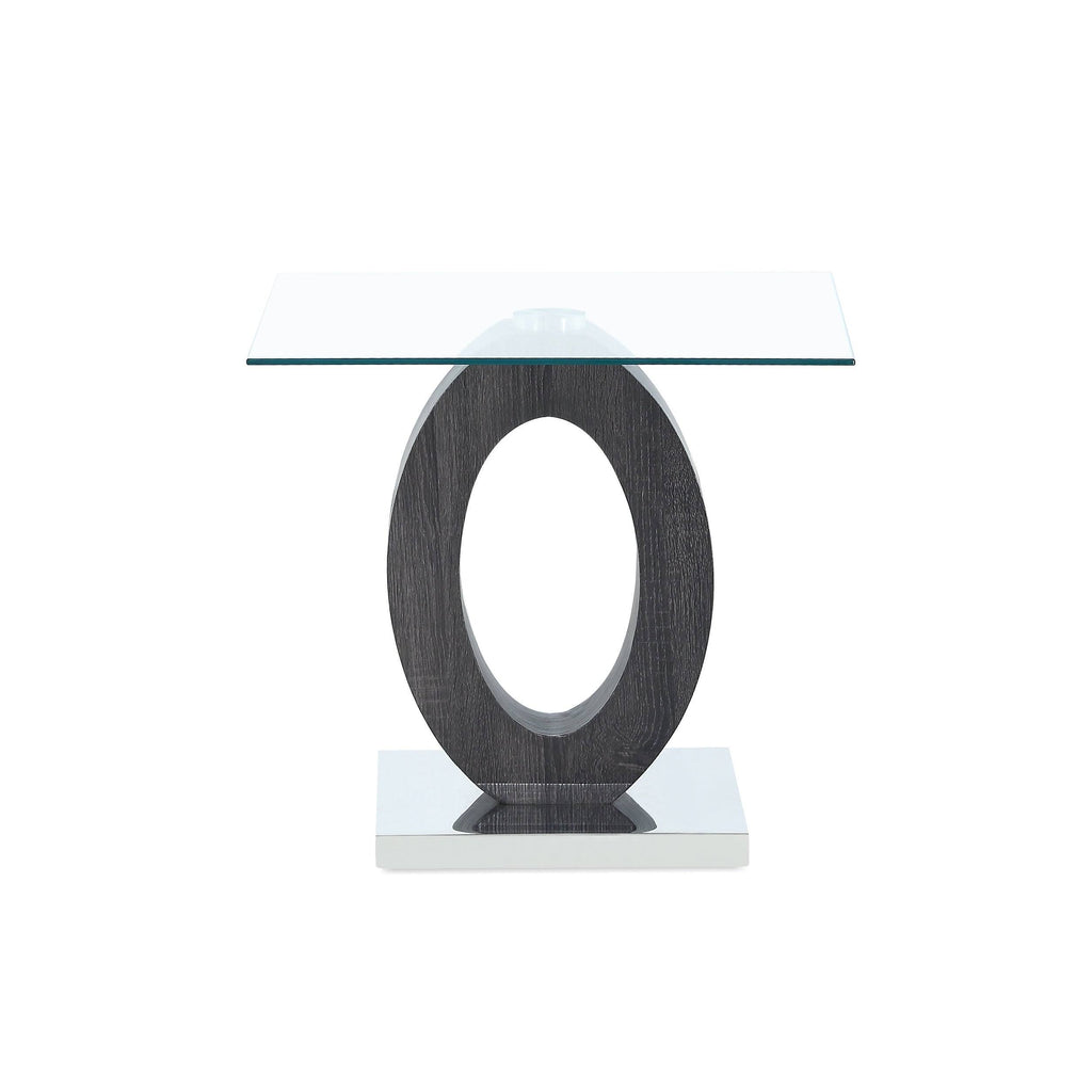 Oval Base End Table Glass White-Grey M712