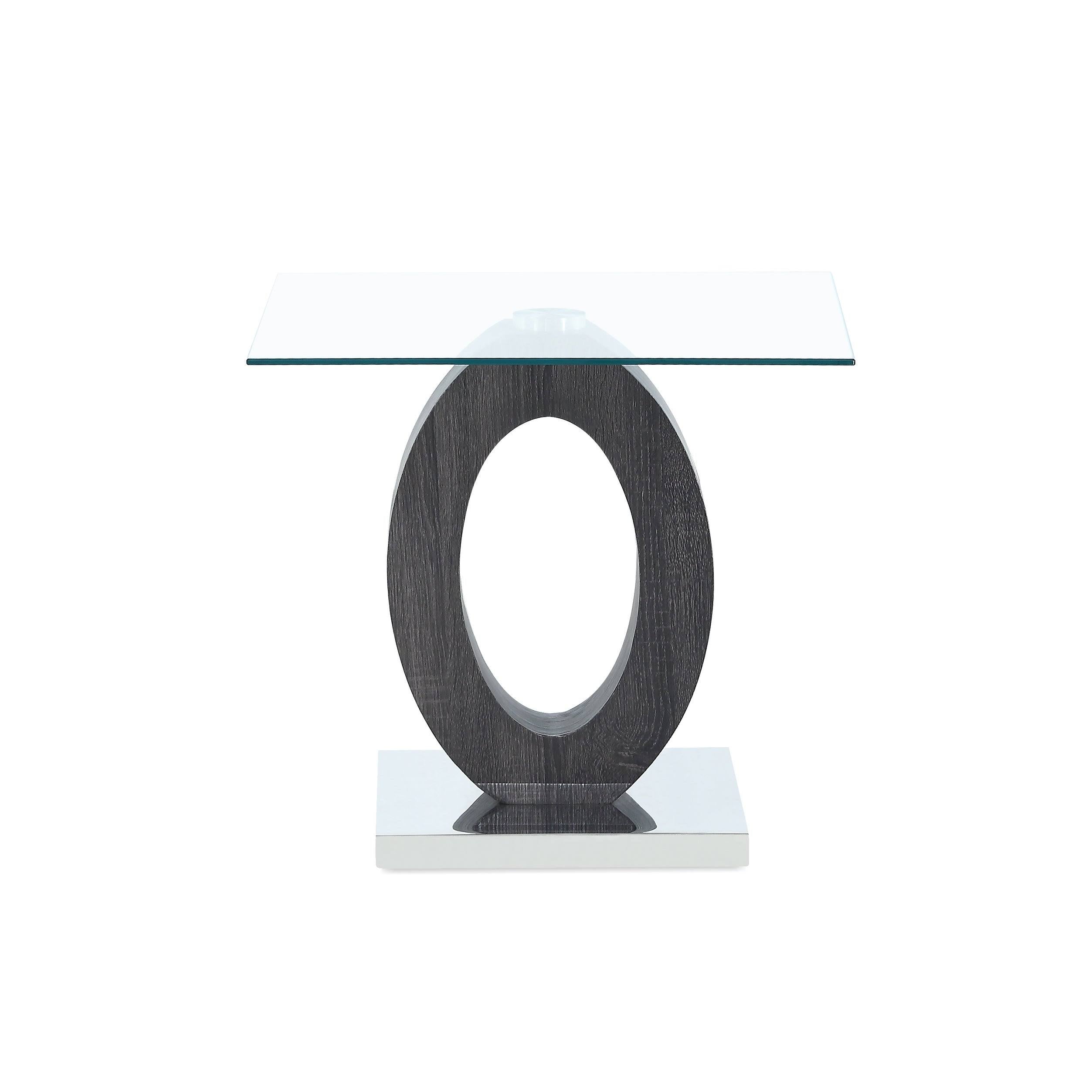Oval Base End Table Glass White-Grey M712