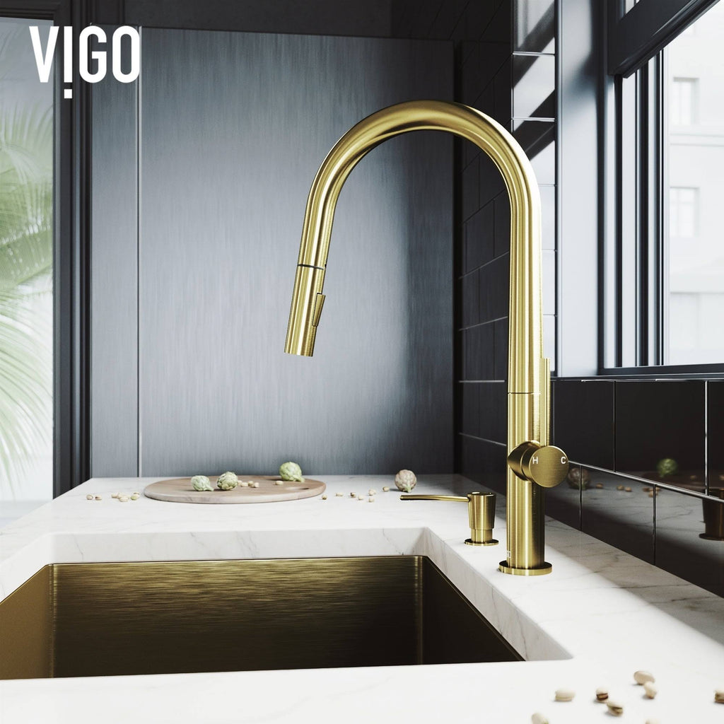 Matte Gold Pull-Down Kitchen Faucet with Soap Dispenser D713967