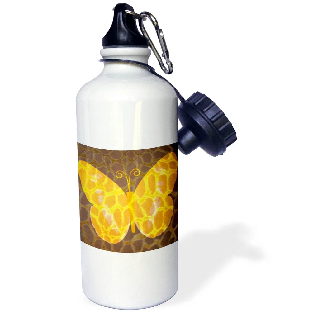 Yellow and Orange Giraffe Print Butterfly Sports Water Bottle W34747