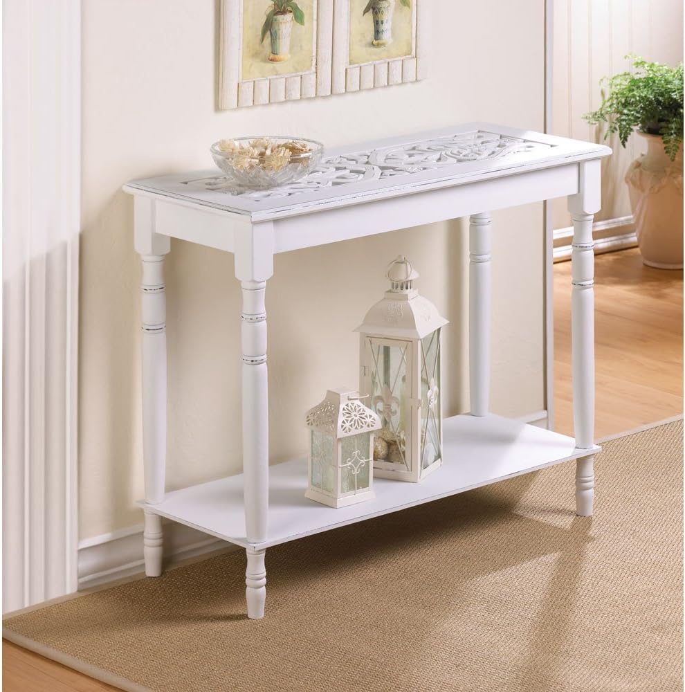 White Wood Carved Top Sofa Console Table N17230