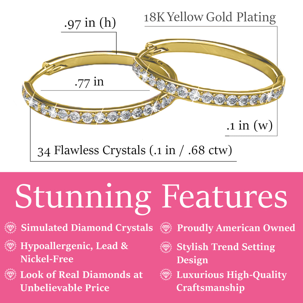 18k Yellow Gold Plated Crystal Hoop Earrings E44874