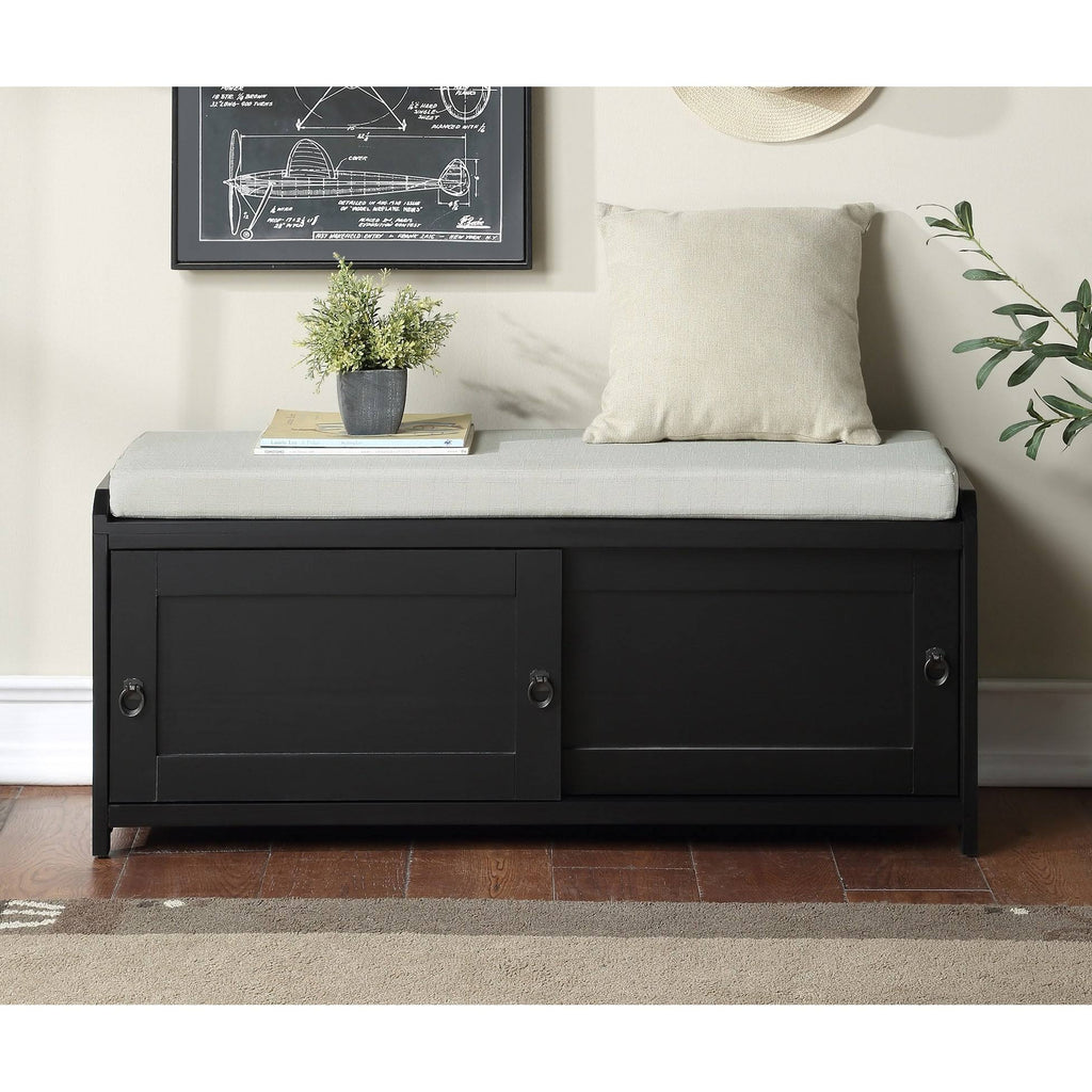 Black Wood Storage Bench with 2 Cabinets F4010