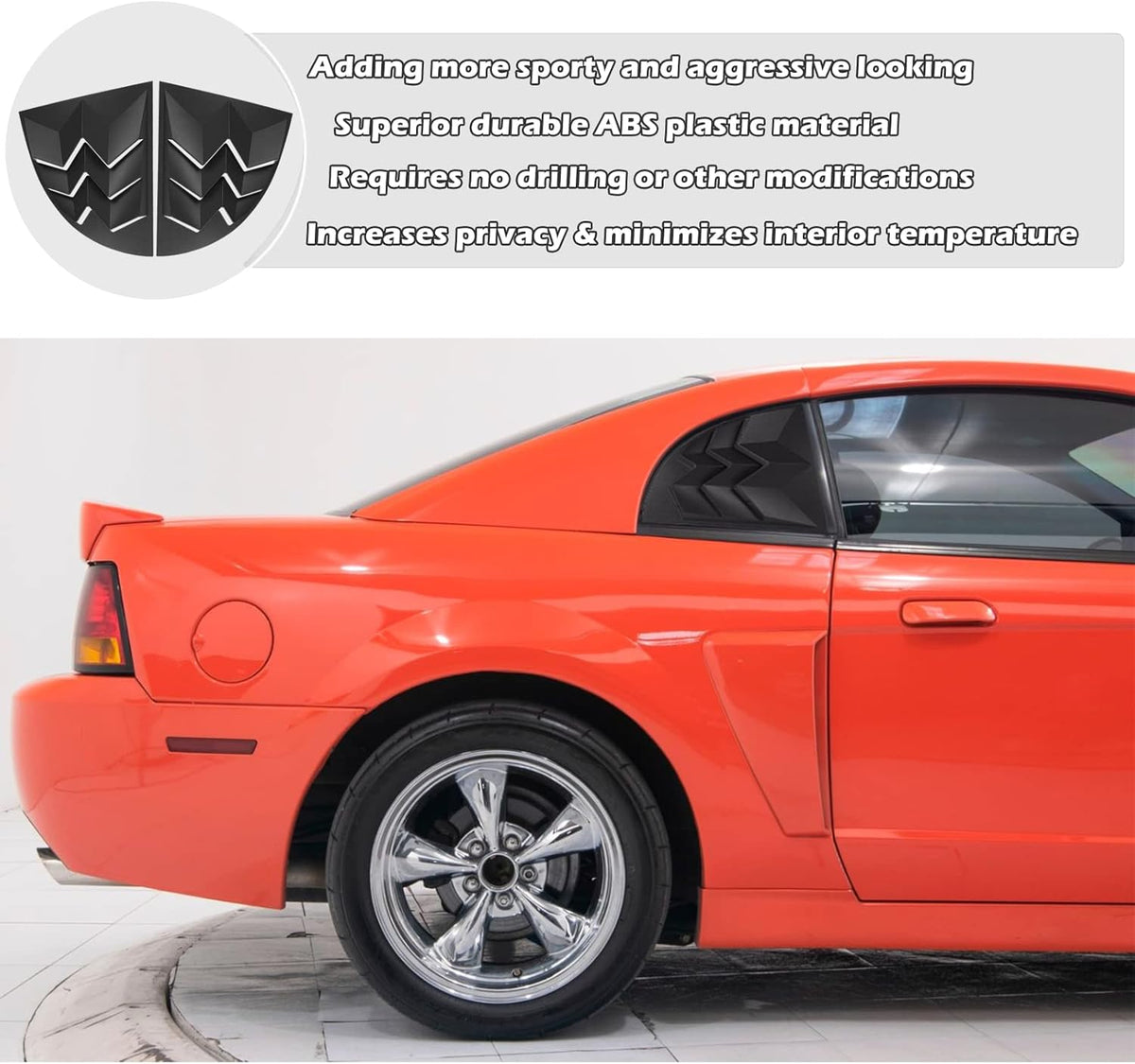 Matte Black Quarter Side Window Louvers for Ford Mustang 1999-2004 Coupe 2-Door Pack of 2 I50973