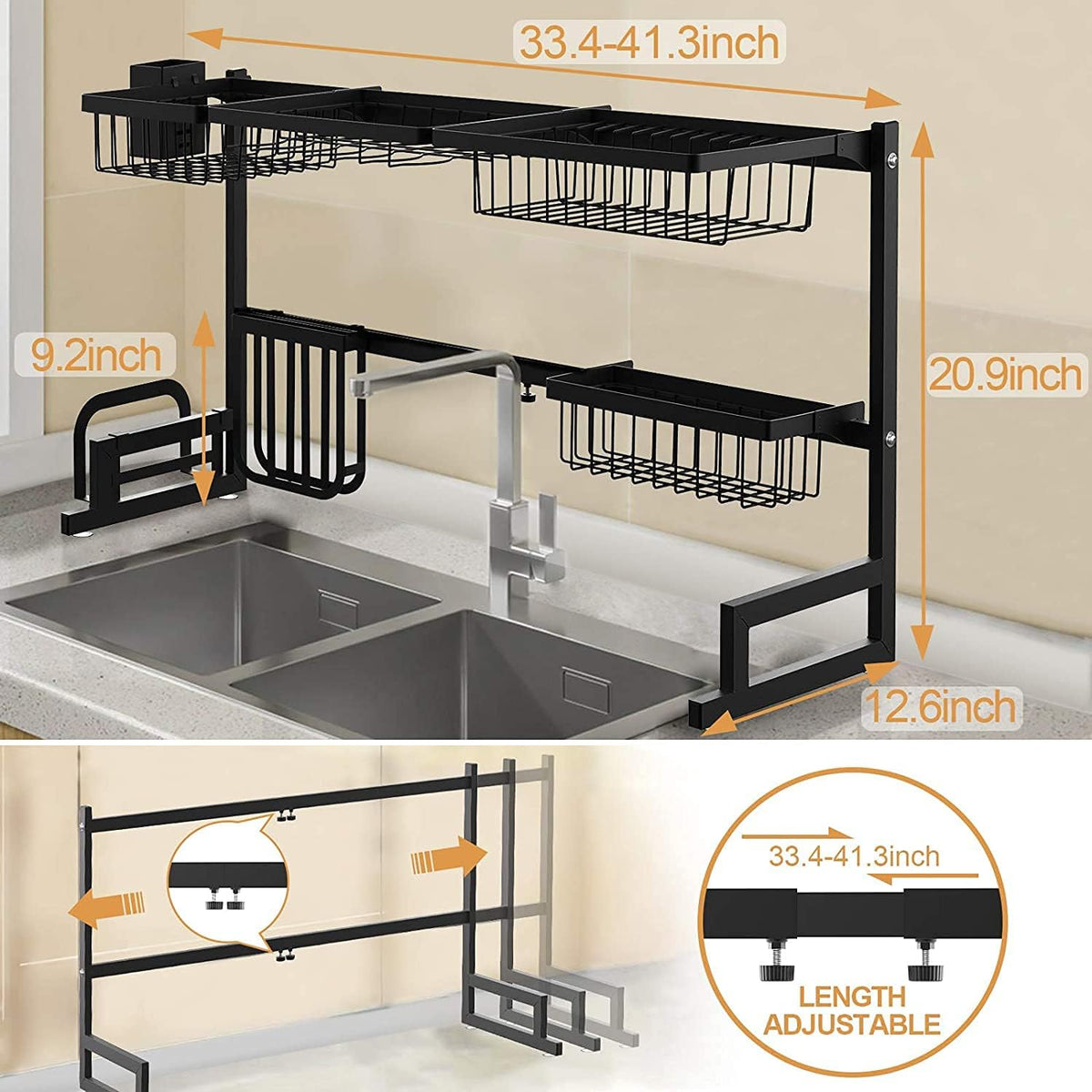 Black 2-Tier Under Sink Organizer with Sliding Drawer M61626