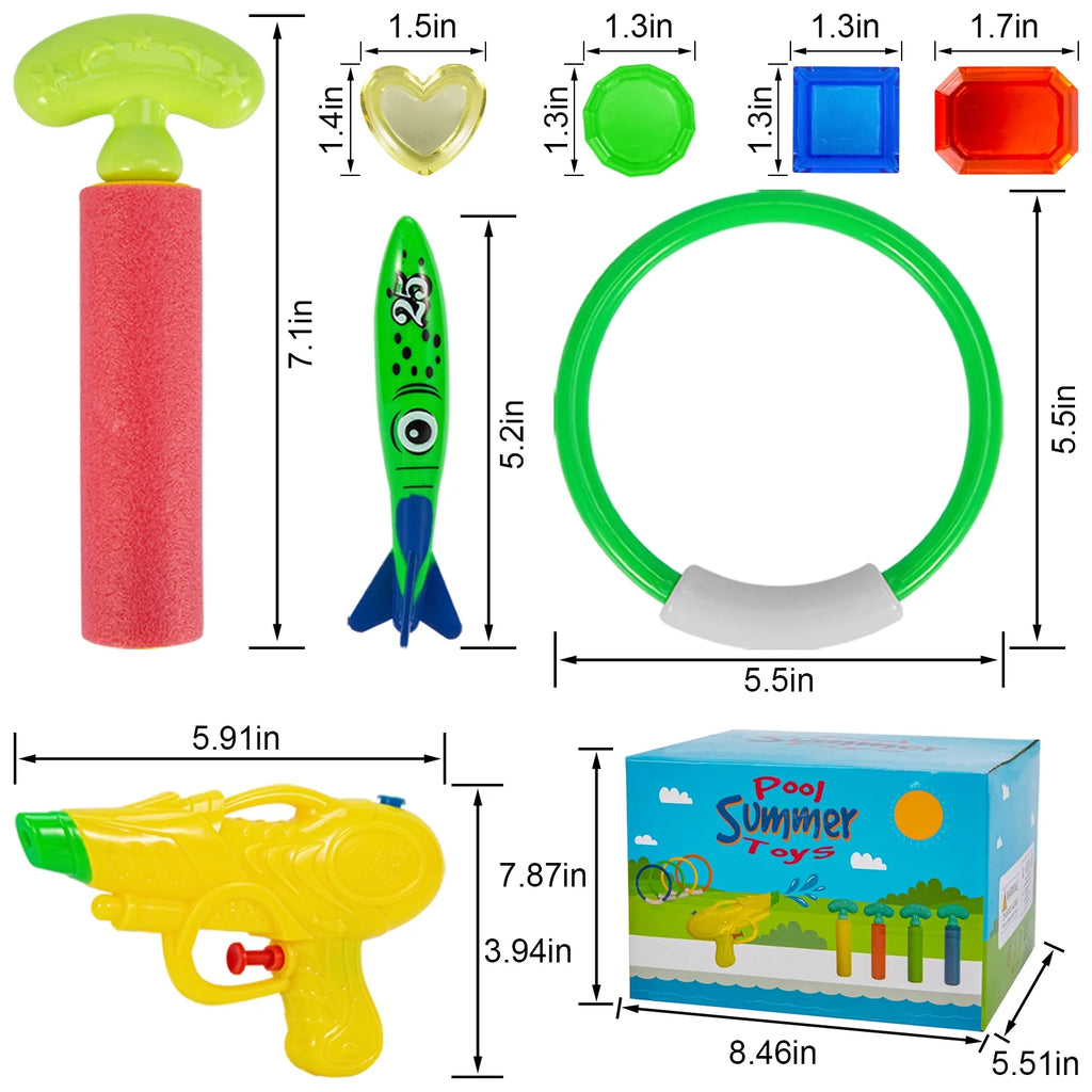 Swim Pool Diving Toys Set with Water Rings, Sticks, Octopus, Torpedo Balls N129