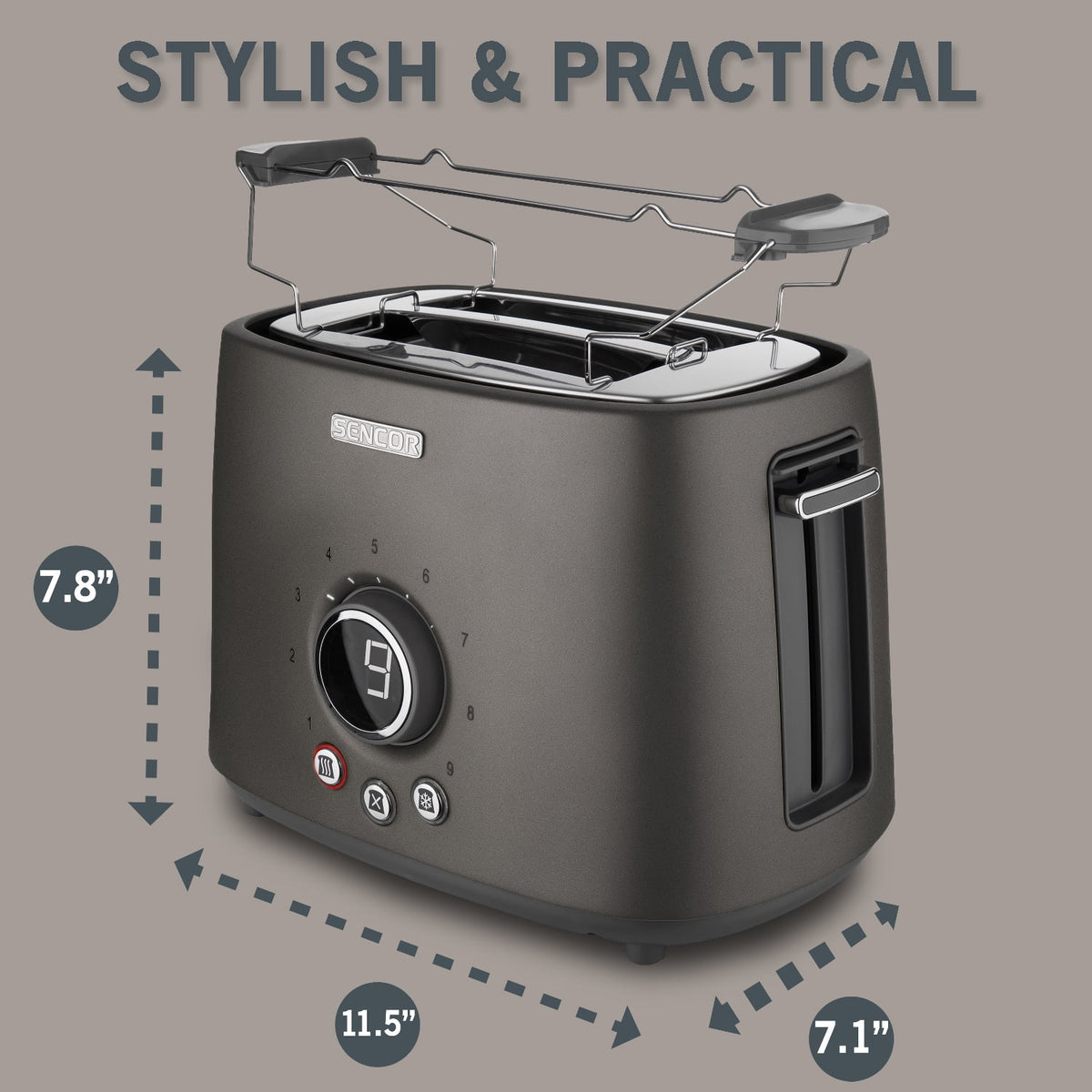 2-slot Toaster with Digital Button and Rack, Black T692274