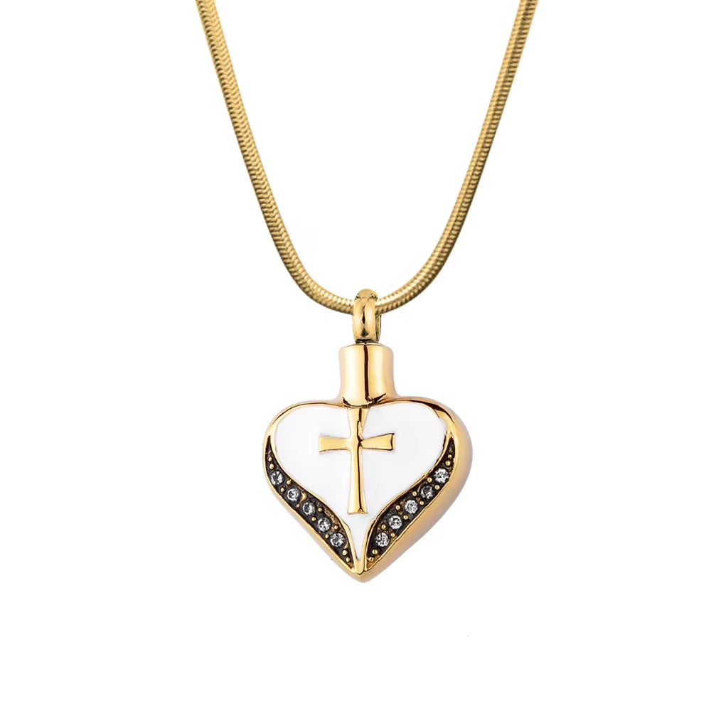 Stainless Steel Heart Urn Ashes Holder Pendant with Velvet Jewelry Box C712763