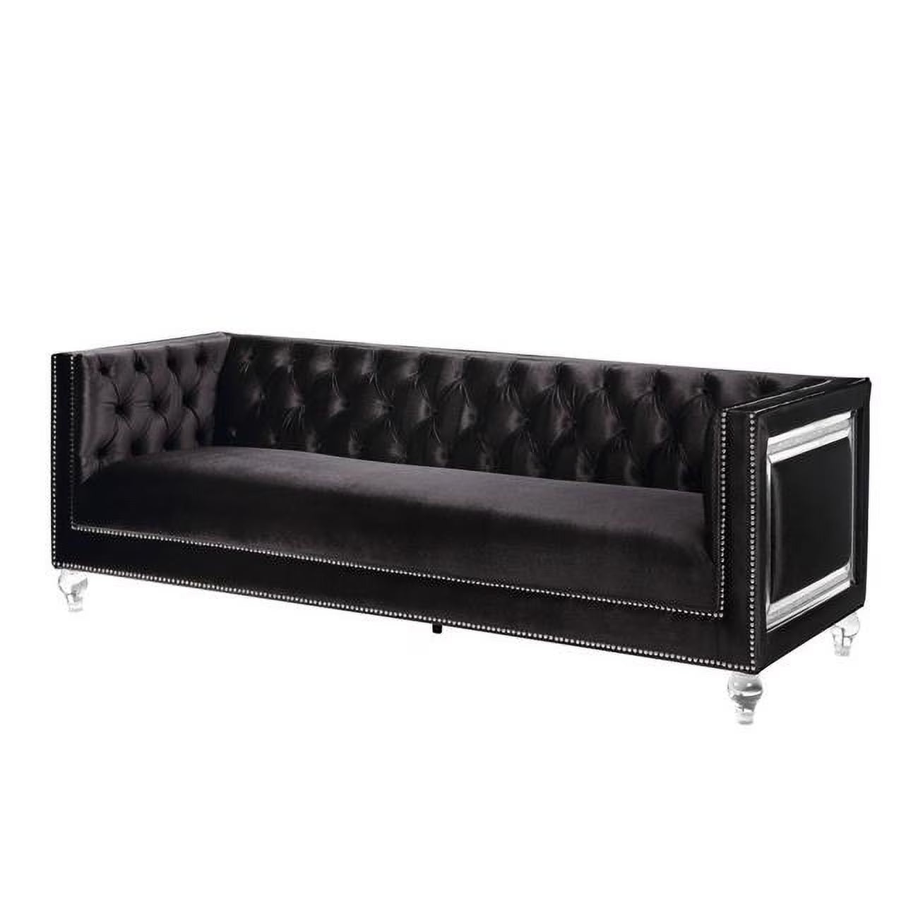 Black Velvet Sofa with Two Toss Pillows B244