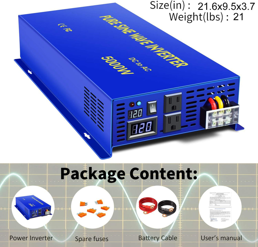 3500W Pure Sine Wave Power Inverter DC 12V to AC 110V with LCD Display T743