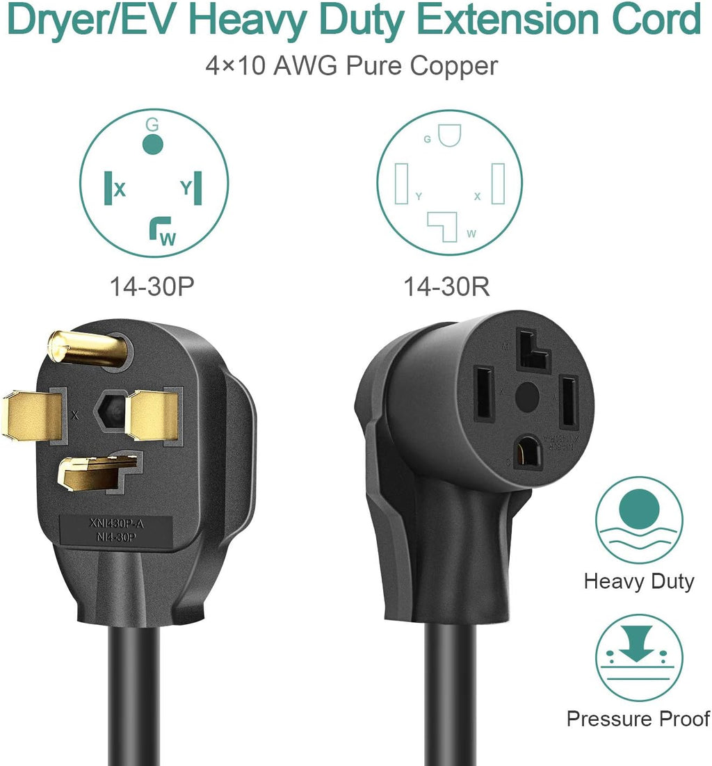 Dryer Extension Cord 4 Prong, 30 Amp, NEMA 14-30P to 14-30R, 125V/250V, 25 Feet G7066