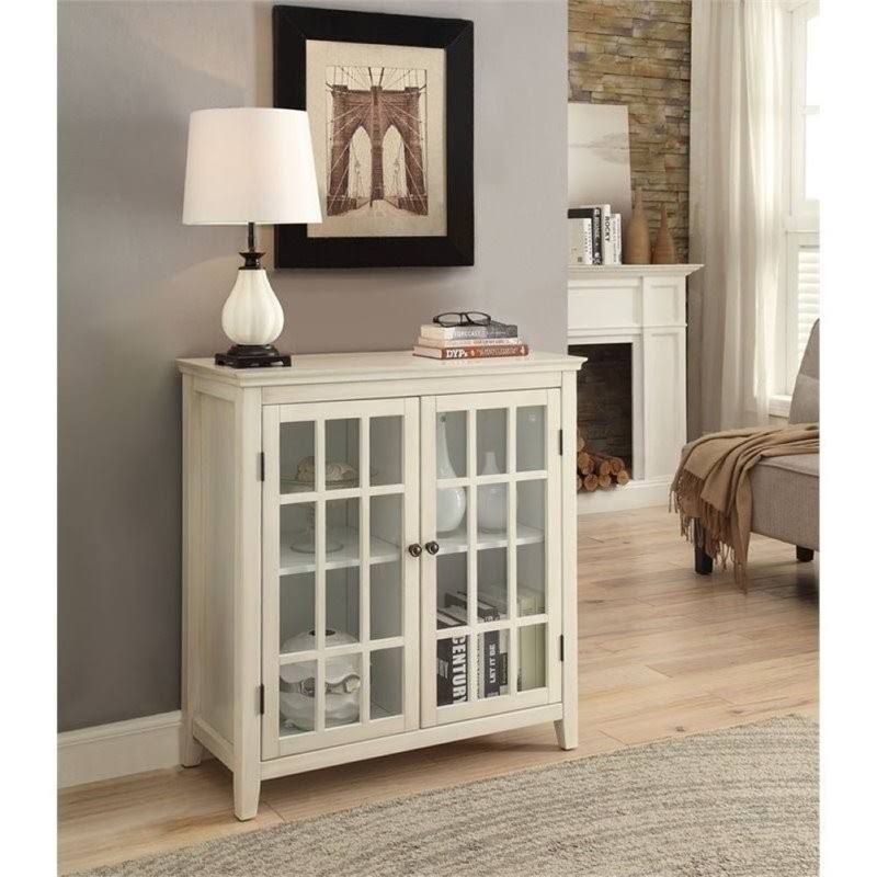 Antique Double Door Curio Cabinet in White Y6118