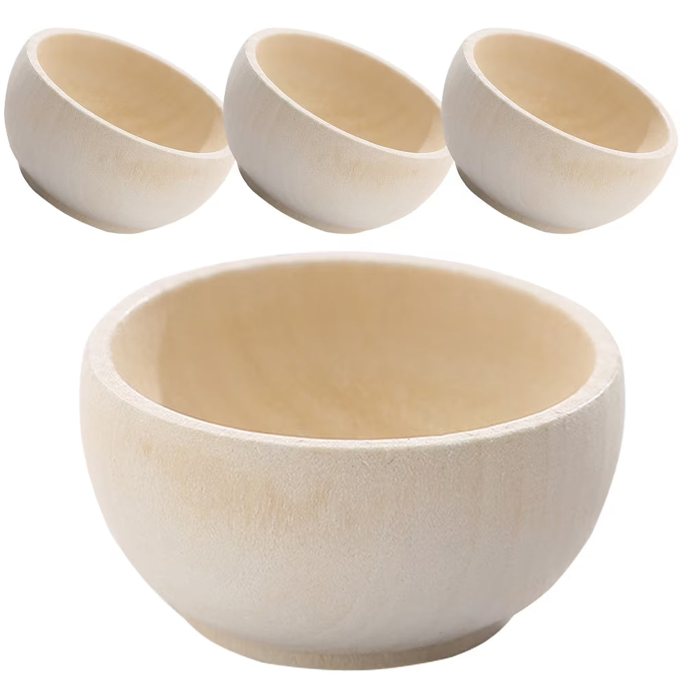 4 Pcs Small Wooden Bowl Dollhouse Unpainted Mini Cutlery Toys J785